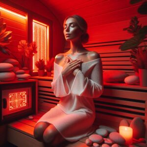 person enjoying infrared sauna with best ebenfits